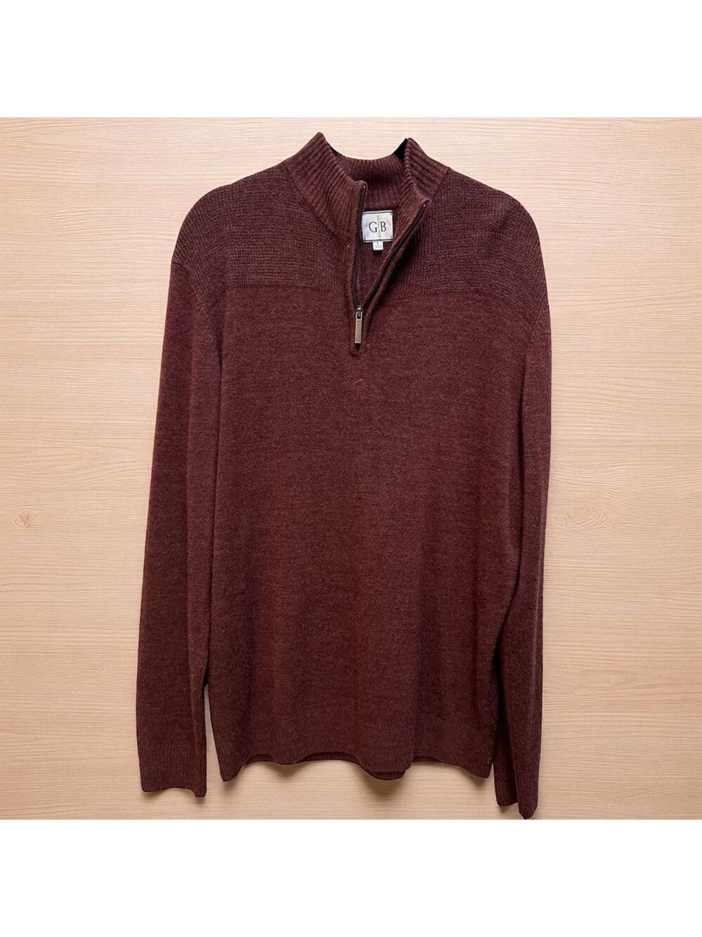 Geoffrey Beene Men's Large Wine Quarter Zip Mock Neck Pullover Sweater